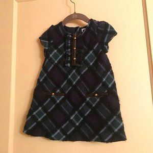Girl's navy blue green ruffled dress.
